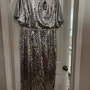 Boohoo Silver Sequined Midi Gown